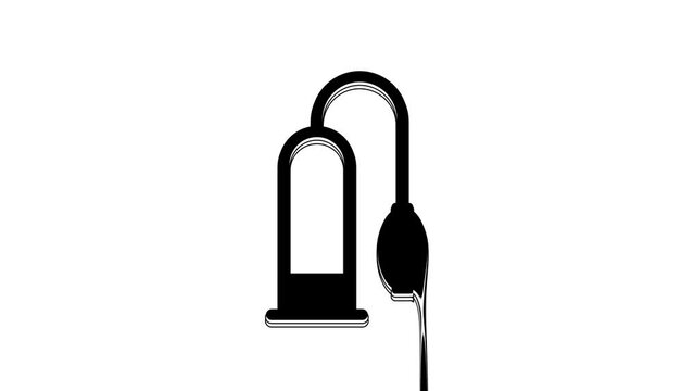 Black Penis pump icon isolated on white background. Penis enlarger. Sex toy for men. Vacuum pump with a blower to increase the penis. 4K Video motion graphic animation