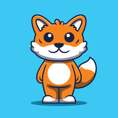 Cute fox mascot cartoon illustration. Fox isolated on blue background.
