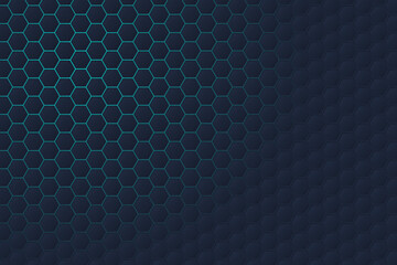 Minimalist abstract geometric hexagon grid dark background with blue gradient backlight