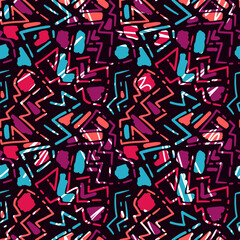 Abstract seamless hand drawn artwprk with wave chaotic lines and spots