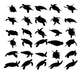 Collection of black silhouettes turtles