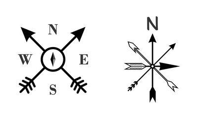 Navigational compass with cardinal directions of North, East, South, West. Geographical position, cartography and navigation. Vector illustration.
