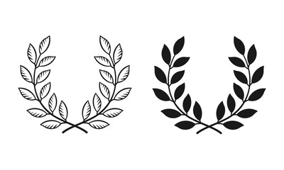Fototapeta na wymiar Set black silhouette circular laurel foliate, depicting an award, achievement, heraldry, nobility on white background. Emblem floral flat style - stock vector.