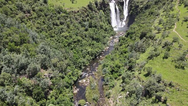 Drone view at Lisbon waterfall near Graskop on South Africa