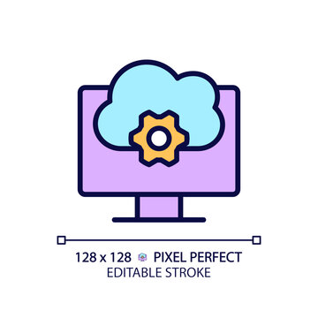 Cloud Based Software Pixel Perfect RGB Color Icon. Application Online Support. Computing Technology In Programming. Isolated Vector Illustration. Simple Filled Line Drawing. Editable Stroke