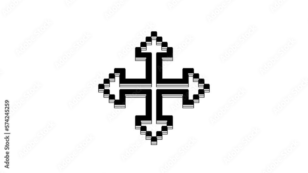Poster black pixel arrows in four directions icon isolated on white background. cursor move sign. 4k video 
