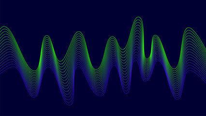 Dark background with Blue Green wave lines. Flowing waves design Abstract digital equalizer sound wave. Blue Line Vector illustration for tech futuristic innovation concept background Graphic design