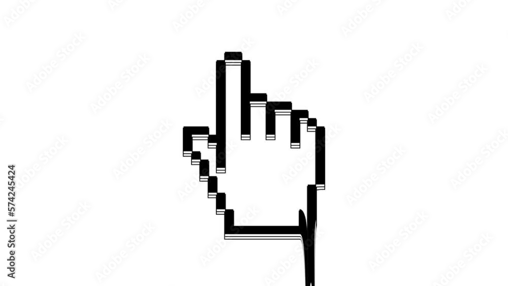 Poster black pixel hand cursor icon isolated on white background. pointer hand cursor. 4k video motion grap