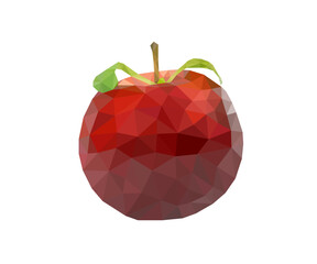 Abstract three dimensional low poly apple vector illustration. 3d red apple design in origami style with leaf. 