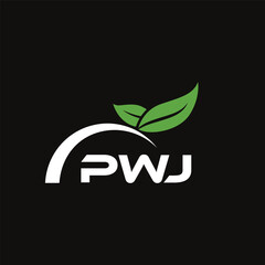 PWJ letter nature logo design on black background. PWJ creative initials letter leaf logo concept. PWJ letter design.