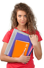 Young woman holding notebooks