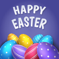 Easter season vector poster. Happy easter greeting text with 3d colorful egg