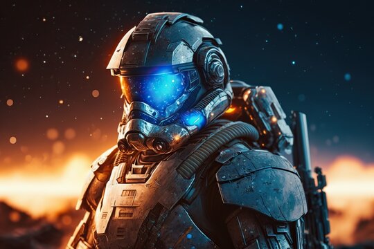 space soldier in space, many light in background, illustration generative ai