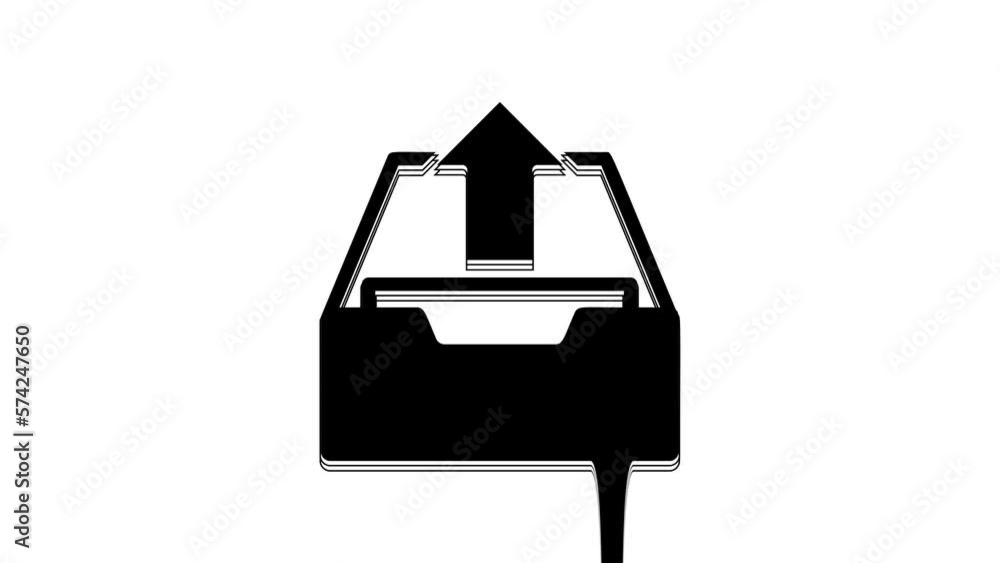 Poster black upload inbox icon isolated on white background. extract files from archive. 4k video motion gr