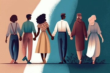 International Day of Elimination of Racial Discrimination banner. Minimal flat design illustration. Generative AI