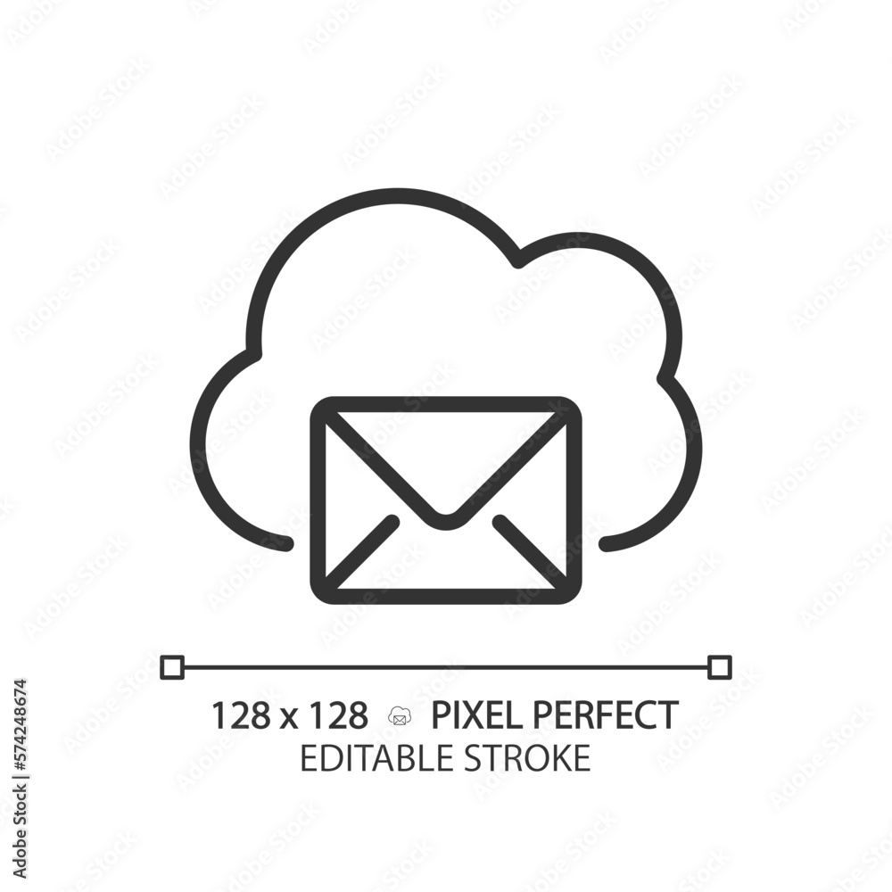 Poster cloud based email pixel perfect linear icon. online communication tools. computing network for inter