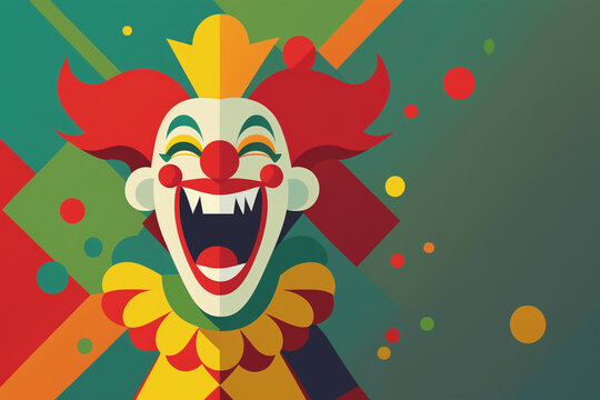 Illustration of a funny wacky colorful clown on a solid flat background. AI generated. April fool's day.