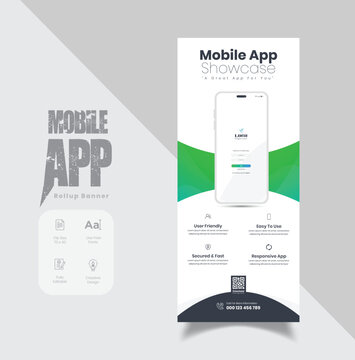Mobile App Promotion Roll-up Banner Design, roll-up banner template design