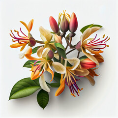 Honeysuckle flowers isolated with white background | Honey suckle flowers for tea label | Packaging | Generative AI | Hyper realistic | Photorealism | Digital art