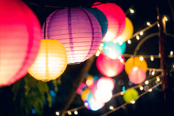colorful Chinese  lantern at night