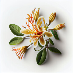 Honeysuckle flowers isolated with white background | Honeysuckle flowers for tea label | Packaging | Generative AI | Hyper realistic | Photorealism | Digital art