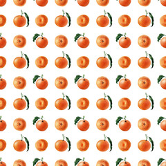 Watercolor seamless pattern of Fruits, twigs and slices of tangerine