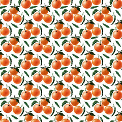 Watercolor seamless pattern of Fruits, twigs and slices of tangerine