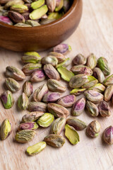 Crispy delicious pistachios with salt without shell