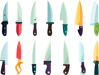 Set of kitchen knives clipart vector illustration. Knife with plastic handle flat cartoon design. Kitchen concept icon logo