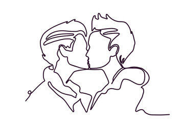 Continuous Line LGBT Love Couple. Girls together. Hand drawn one continuous line. LGBT pride