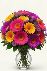 Beautiful bouquet of flowers on bright background, сhrysanthemums and roses in a vase, Generative AI Art Illustration 08