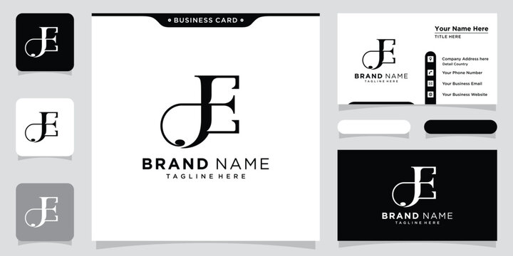 Initials letter JE or EJ logo vector design with business card design