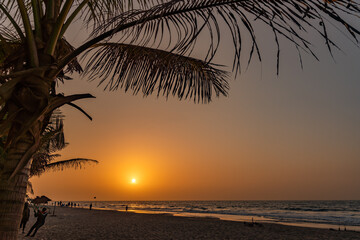 Sunset at the beach  in The Gambia , Africa