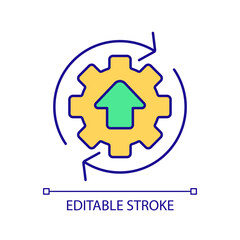 Rotating gear with upward arrow RGB color icon. Upload files for system upgrade. Technology development process. Isolated vector illustration. Simple filled line drawing. Editable stroke