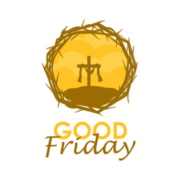 good friday banner template with holy cross and crown of thorns illustration