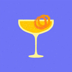 Cocktail margarita glass. Alcohol drink with citrus slice. Mai tai for bar and event. Flat vector illustration with texture. simple retro alcohol drink poster
