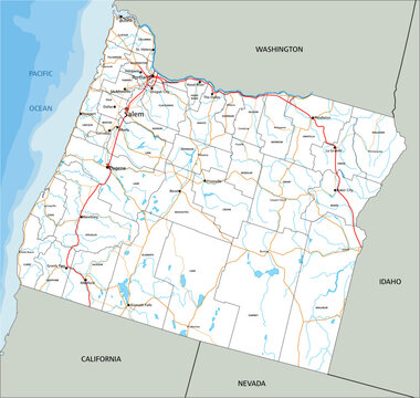 High detailed Oregon road map with labeling.