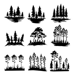Fototapeta premium Hand-drawn unique trees bundle