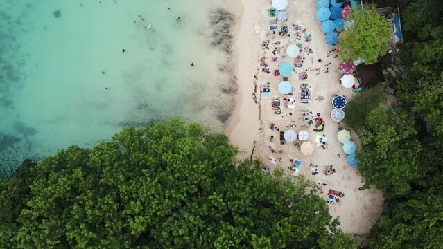Padang Padang Beach Uluwatu bali drone view busy
