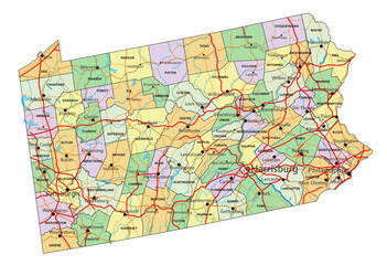 Pennsylvania - Highly detailed editable political map with labeling.