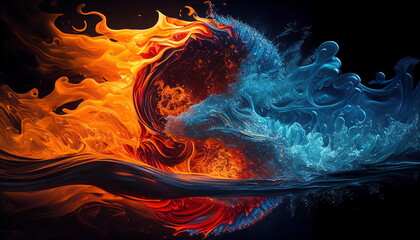 Abstract Backdrops: The Fiery Battle Between Fire and Water "background"