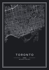 Black and white printable Toronto city map, poster design, vector illistration.
