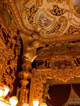 Venice, Italy - February 17, 2023: decor of lodge in opera house Gran Teatro la Fenice in Venice city
