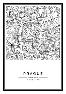 Black and white printable Prague city map, poster design, vector illistration.