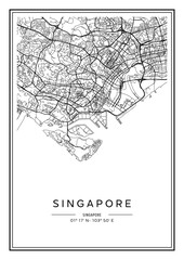 Black and white printable Singapore city map, poster design, vector illistration.