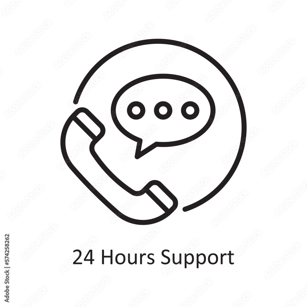 Poster 24 hours support vector outline icon design illustration. communication symbol on white background e