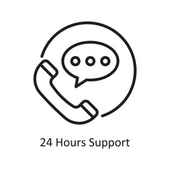 Obraz premium 24 Hours Support Vector Outline icon Design illustration. Communication Symbol on White background EPS 10 File