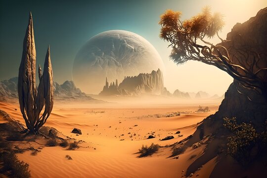 Alien desert planet, science fiction landscape