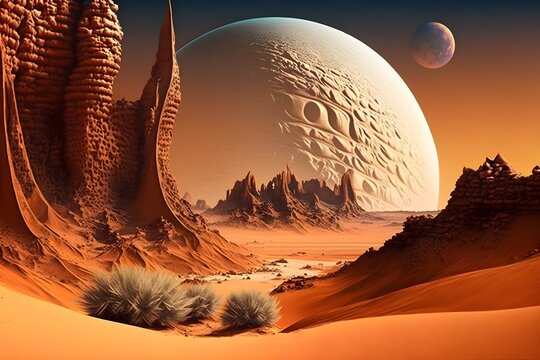 alien planet landscape, desert mountains