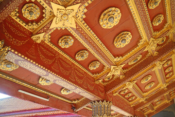 Gorgeous Details of the Cloister Ceiling of The Marble Temple or Wat Benchamabophit in Bangkok, Thailand